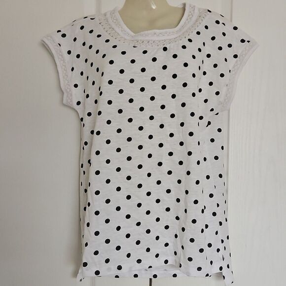 Suzy Shier Organic Cotton Lace Detail Sleeveless Polka Dot Top XS White/ Black - Picture 5 of 16